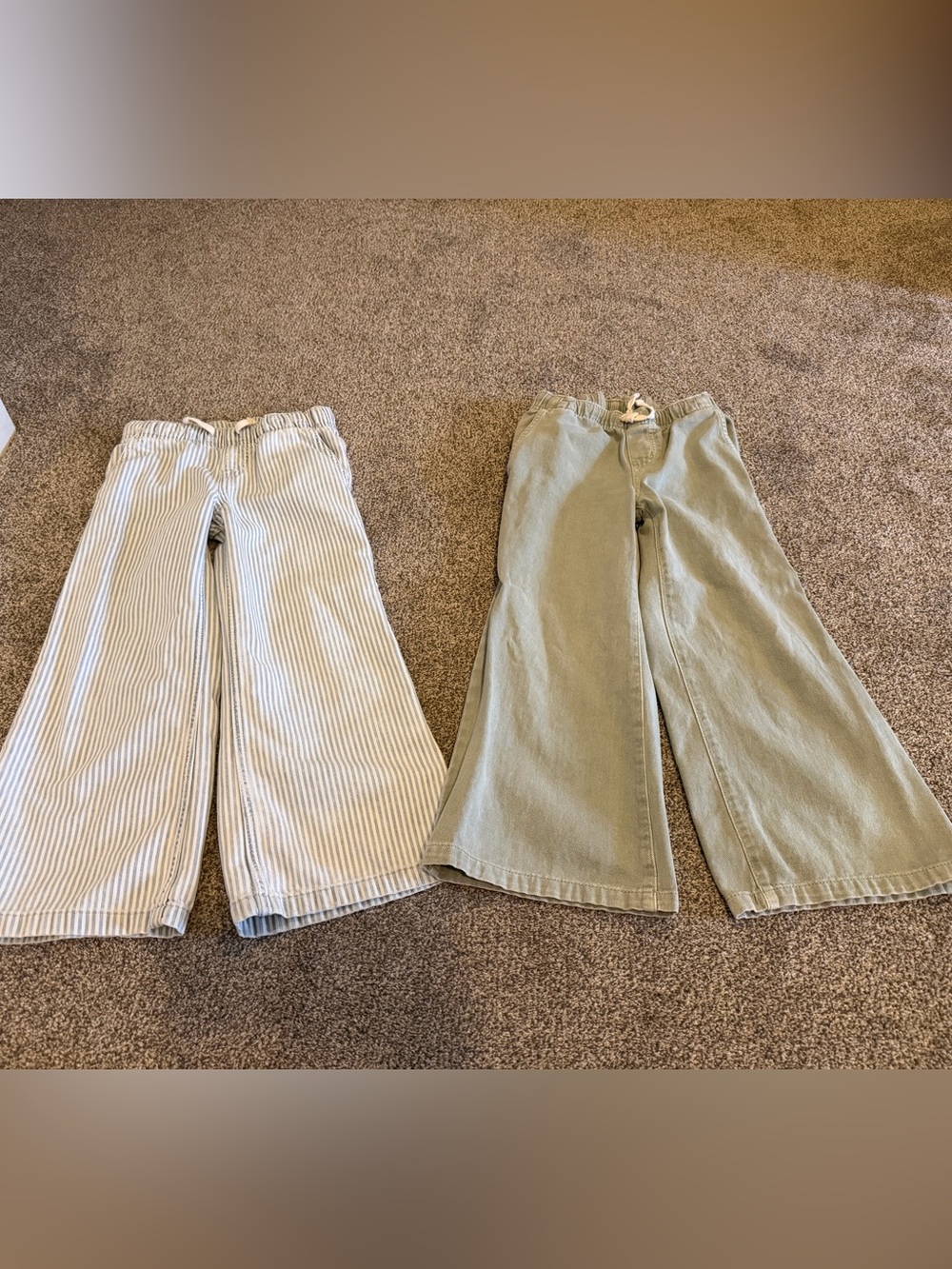 Cat & Jack Wide-Leg Cropped Pull-On Pants in Light Green & Blue & White Stripe